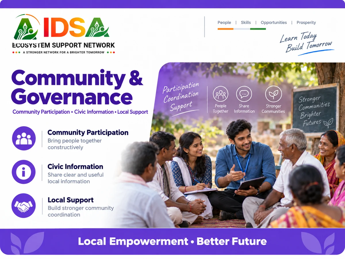 Community & Governance | समुदाय एवं शासन — Participation • Coordination • Civic Information • Community Support